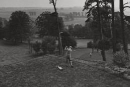 1930s: Playing from the original 16th tee, high above the 15th green
