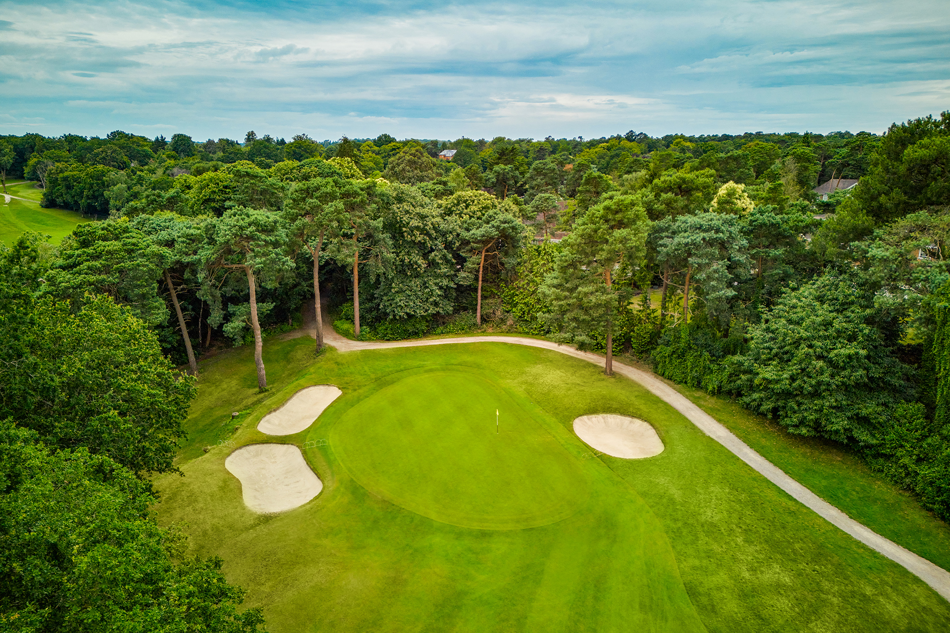 Aerial view of the green at hole 14, Addington Palace Golf Club